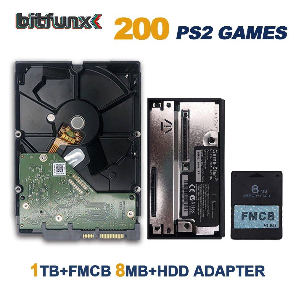 БитФанкс FMCB Память карта 1.953 8МБ для PS2 Playstation 2 + Адаптер SATA HDD Game Star + SATA Жесткий диск с установленными играми.