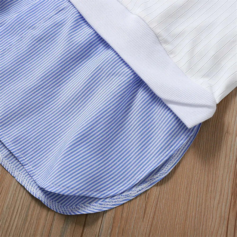 Женская белая и синяя полосатая Лоскутная футболка с длинным рукавом Мешковатые