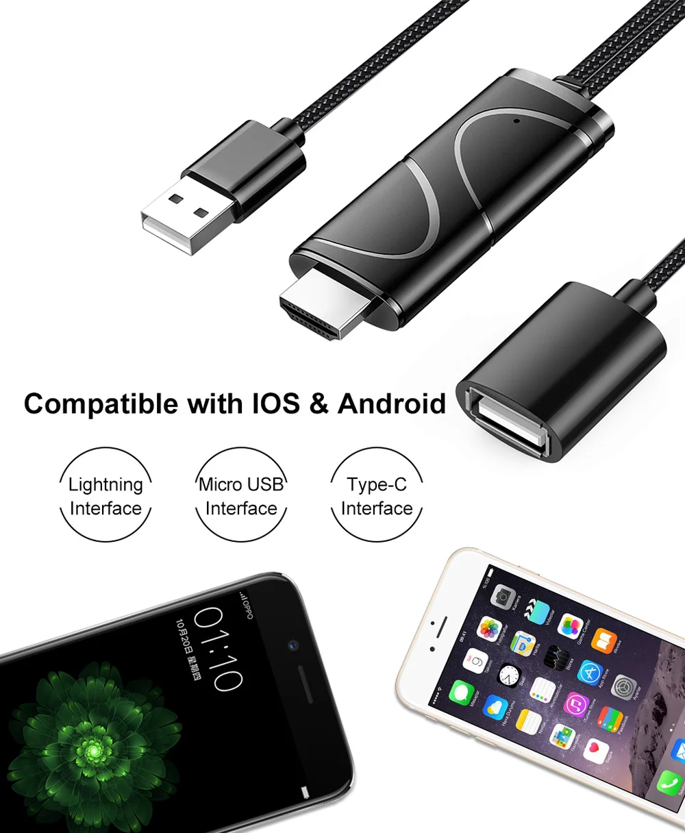 

Mirascreen1080P USB to HDMI-compatible Cable Micro USB/Type-C Interface WIFI Display Dongle SUPPORT 4K Compatible With Android