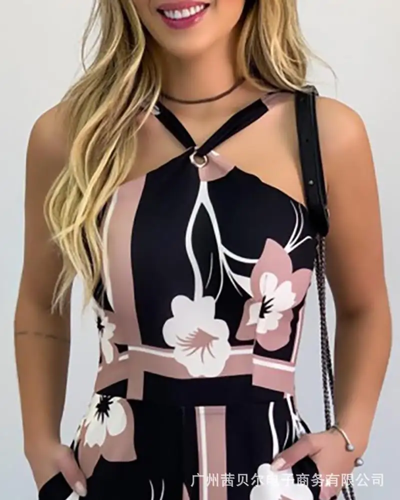 

WEPBEL Summer Sexy Playsuits Jumpsuit Women Playsuit Short High Waist Halter Neck Sleeveless High Waist Fashion Casual