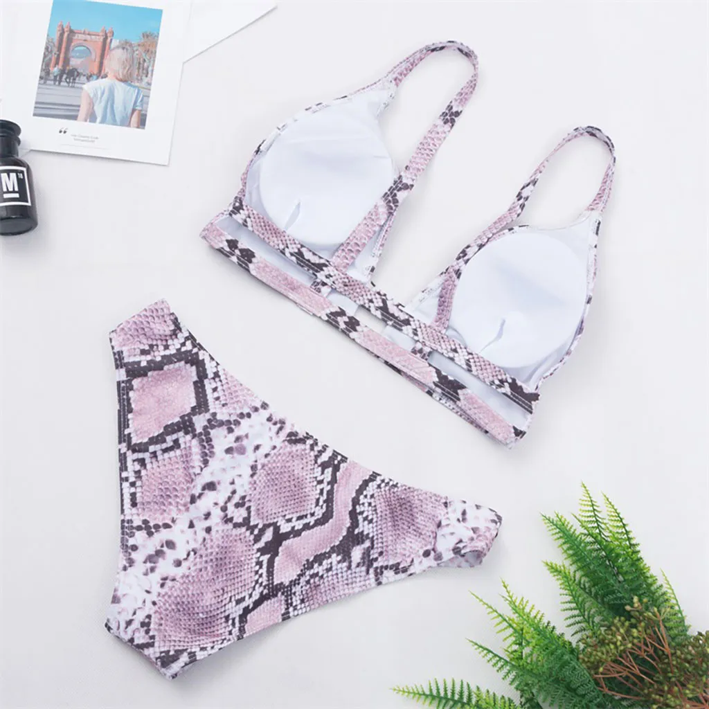 

Fashion Lady snake print Bikini Push Up Pad Swimwear women Swimsuit strap Beach wear brazilian biquini beach bathing suit mujer