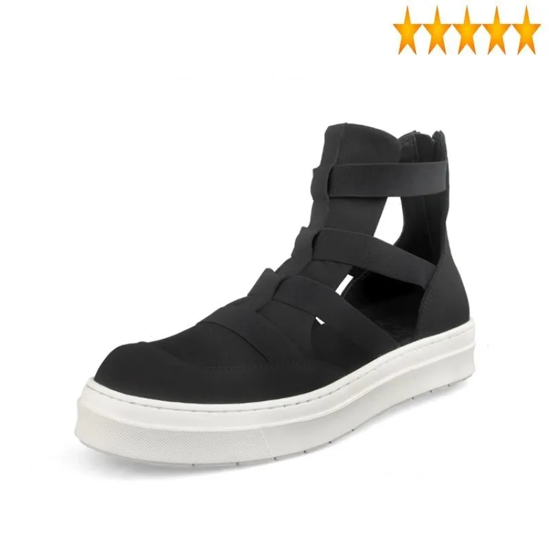 

Lovers Genuine Leather Roman Designer Sandals 2021 Summer Men Hollow Out Thick Bottom Ankle High Top Shoes Fashion Couple Sandal