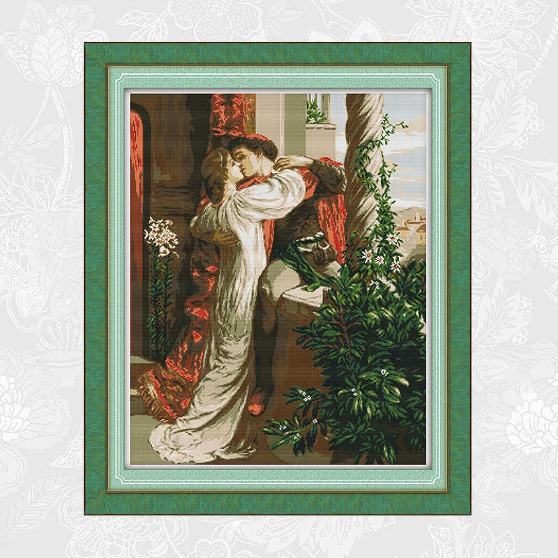 

Romeo and Juliet Printed on Fabric Cross Stitch kits,DMC Embroidery Thread Sets, DIY Handmade Needlework Send Accessory Tools