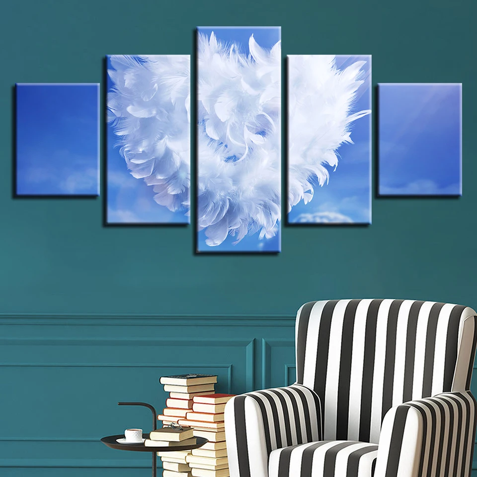 

Canvas HD Prints Home Decorative Painting Feather 5 Pieces Living Room Cuadros Wall Art Modular Framework Picture Artwork Poster