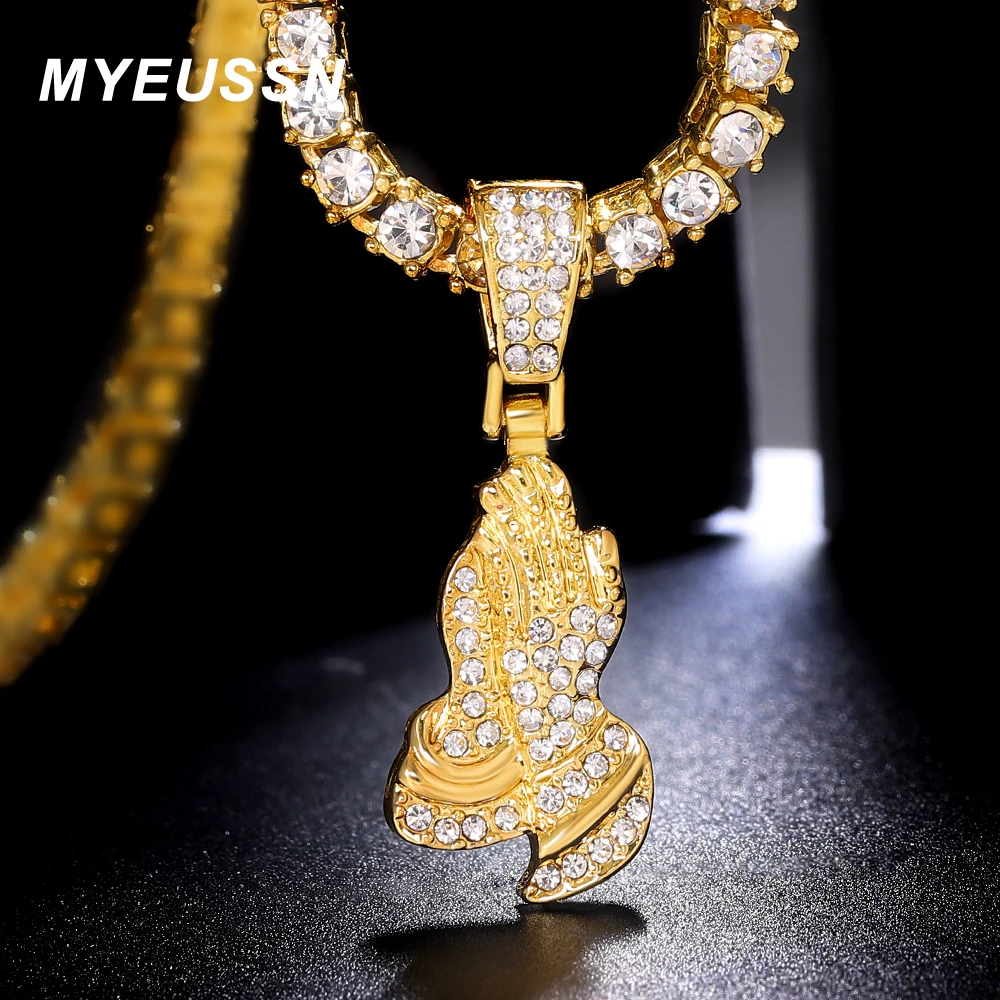 Новое Молитвенное колье, Мужская кубинская цепь с кристаллами, сверкающая цепь в стиле хип-хоп, ожерелья для тенниса, модные очаровательные украшения