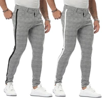 mens casual plaid pants down slim gray skinny plus sizes long fashion streetwear men business elastic cotton checked trousers