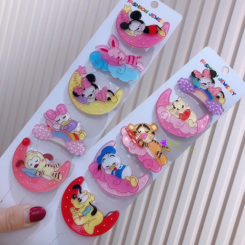 

10PCS Disney Hairpin Cartoon Mickey Mouse Series Moon Type Cute And Simple Hair Clip Acrylic Material Hair Accessories Baby Girl