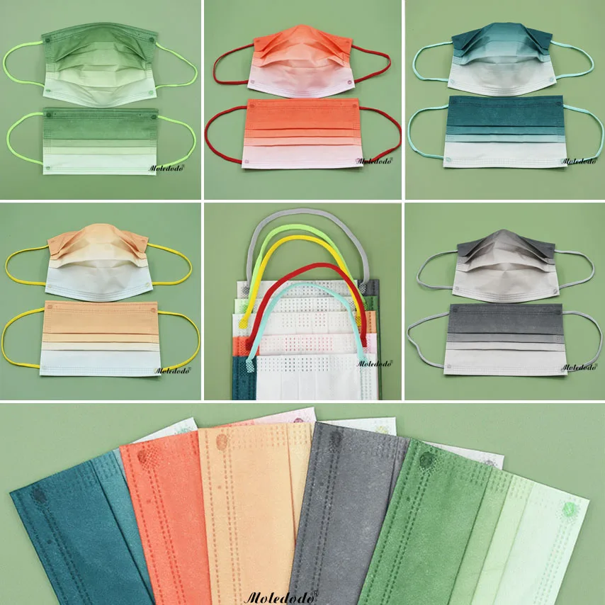 

10/50/100Pcs Fashion Adult Mouth Masks Matte Gradient 5 Colors Mixed Disposable Couple Masque 3 Layers Breathable Print Face Mas