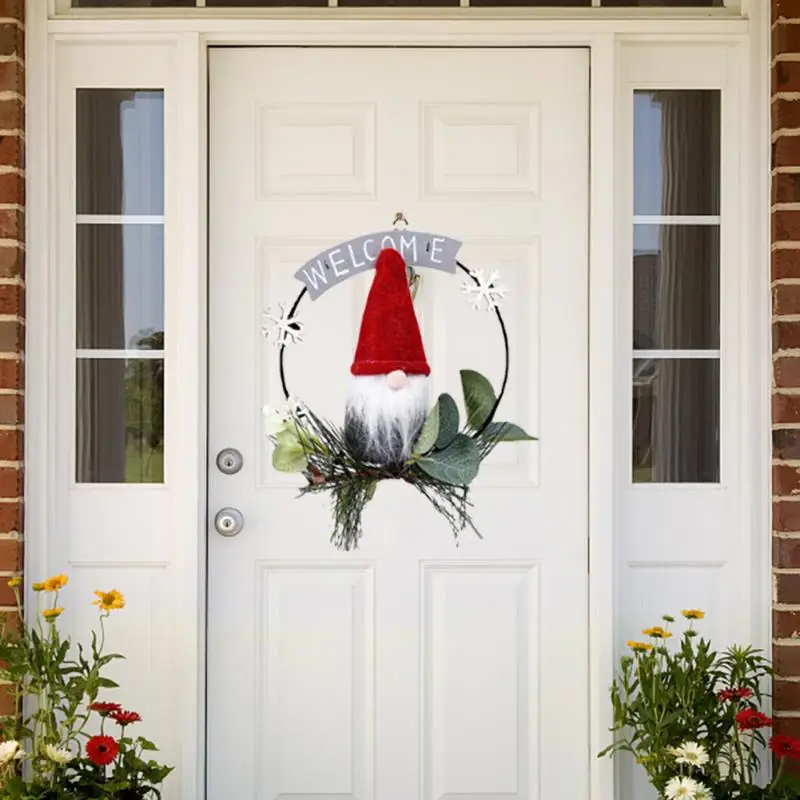 

Rudolph Iron Wreath Gnome Doll Christmas Wreath Door Hanging Christmas Tree Pendant Christmas Decorations