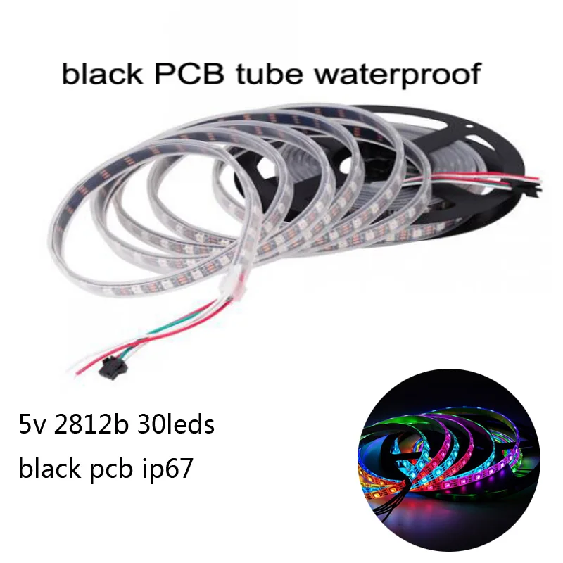 black 30leds ip67 DC5V WS2812B пиксельные полосы 30/60 пикселей/м умная светодиодная Пиксельная полоса черный/белый PCB WS2812 IC IP30/IP65/IP67 Водонепроницаемый светодиодный стри - Испускаемый цвет: black 30leds ip67