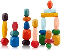 26pcs wooden rocks stones wood balance stacked stone blocks set game natural colored building block montessori toys educational