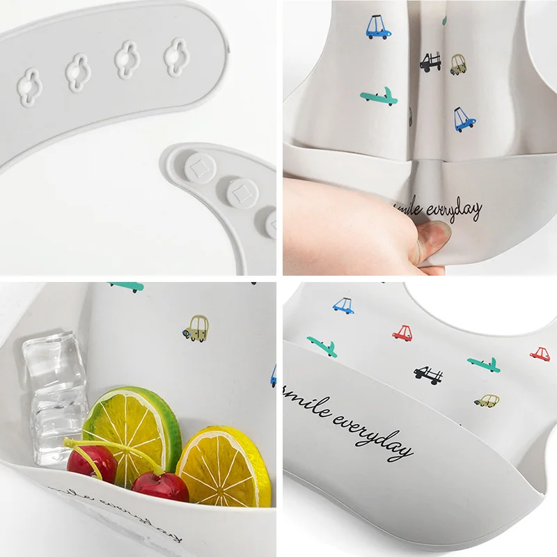 

Cute Cartoon Print Baby Bibs Waterproof Soft Silicone Baby Feeding Stuff Dinosaur Pattern Kids Girl Boy Adjustable Children Bib