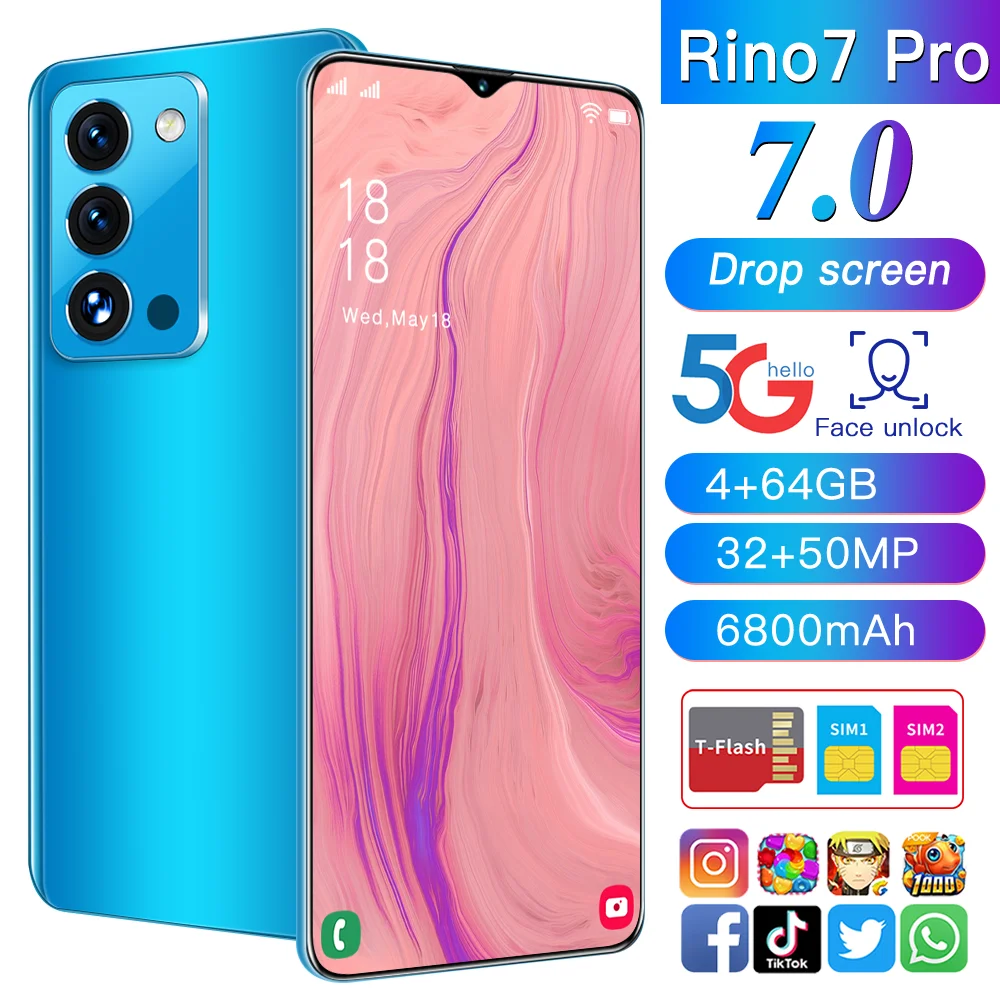 

Rino7 Pro 5G смартфон 7,0 дюймов Экран MTK6899 Android 10,0 Dual Sim карты в режиме ожидания 16MP + 32MP,8 Гб Оперативная память + 256 ГБ Встроенная память