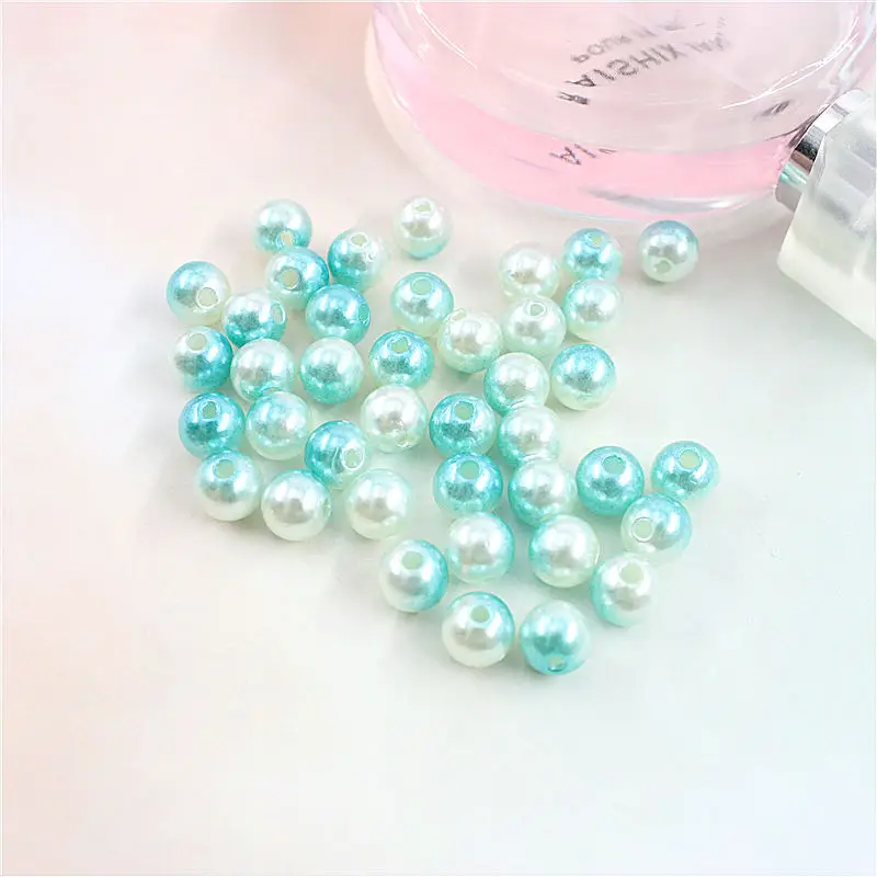 white blue200pcs Модные Разноцветные радужные круглые 8 мм ABS имитация жемчуга два отверстия свободный бисер «сделай сам» 100-200 штук - Цвет: white blue200pcs
