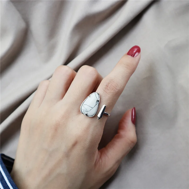 

RUIYI 925 Sterling Silver Red White Turquoise Rings Personality Women Marbling Seed Shape Open Rings Fine Jewelry Lovers Gift