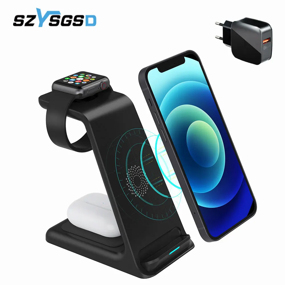 Беспроводное зарядное устройство 3 в 1 подставка для iPhone 11/12/Pro Max Qi