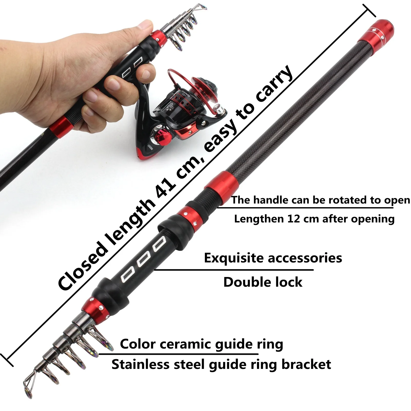 Telescopic Fishing Rod and Reel Combo 1.8-3.6m Carbon Fiber Ultralight 5:2:1 Reel Spinning Casting Sea Fishing Pole Accessories enlarge