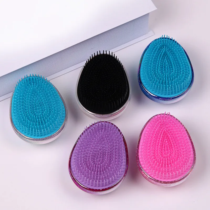 1pc Anti Static Salon Egg Shape Glitter Massage Hairbrush Tangle Hair Brush Styling Tools Detangling Smoothing Comb | Красота и