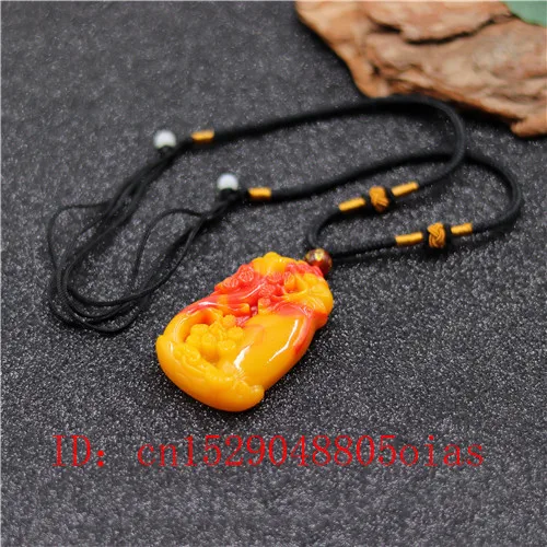 Натуральный красный желтый Нефритовый камень сосновая ваза кулон ожерелье
