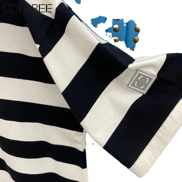

Korean Fashion White Black Striped T Shirt Women 2021 O-neck Short Sleeve Loose Casual Tops Mujer Summer Cotton T-shirt Femme