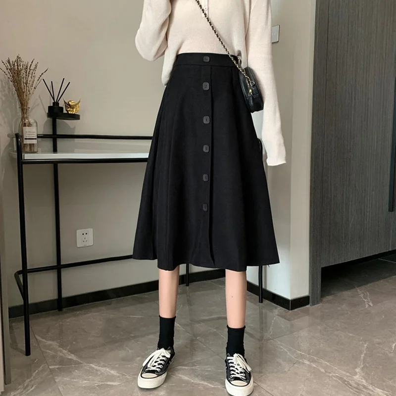 Новинка весна-осень 2021 универсальная тонкая юбка средней длины на пуговицах
