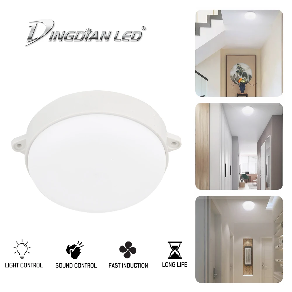 

Светодиодный потолочный светильник со звуковым управлением, умная панельная лампа 9 Вт, ультратонкий Светильник направленного света для ванной, лестницы, ночник, 2 шт./лот