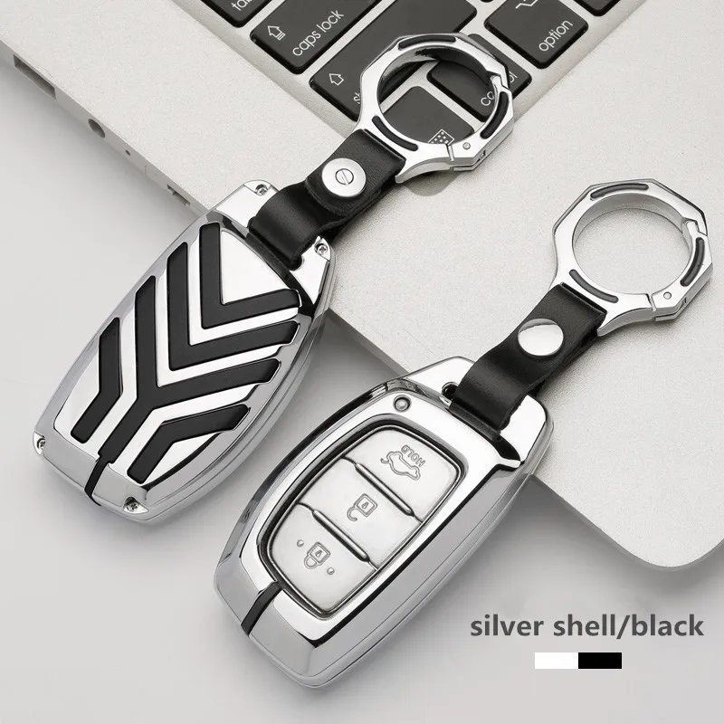 A-silver black Чехол для ключей из цинкового сплава для hyundai IX25 IX35 I20 I30 I40 hb20 Santa Fe Creta Solaris 3 кнопки креативный автомобильный Стайлинг - Название цвета: A-silver black