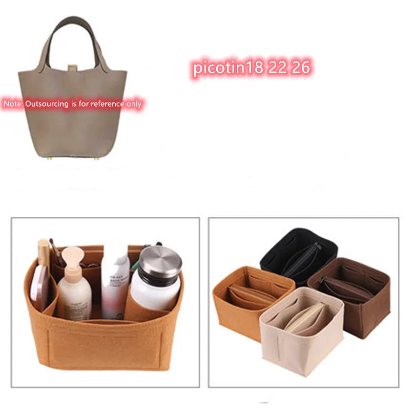 

For H Picotin18 22 26 Felt Cloth Insert Bag Organizer Makeup Handbag Organizer Travel Inner Purse Portable Cosmetic Bags 2021