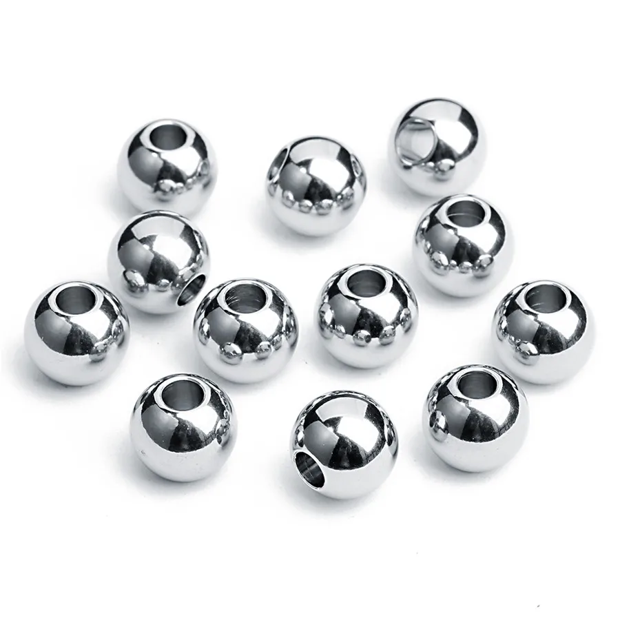 

50pcs Stainless Steel Round Beads Hole 1mm 1.5mm 2mm 3mm 4mm Big Hole Loose Spacer Charm Beads for DIY Jewelry Making Finding