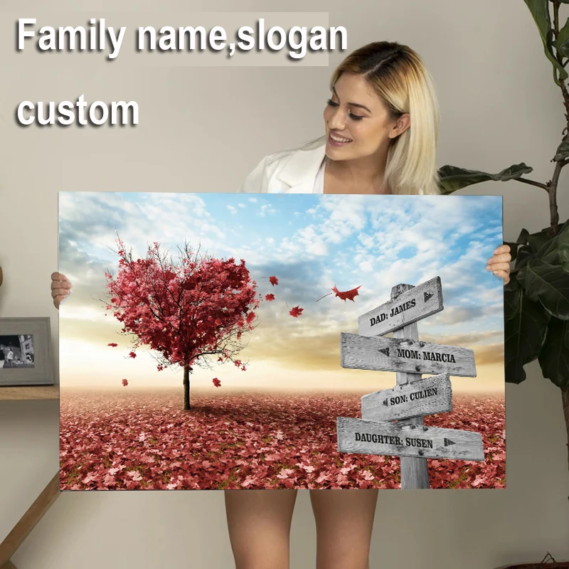 

Custom Wall Art Custom Name Slogan Canvas Painting Black and White Art Road Sign Posters and Prints Couple Gifts for Family Love