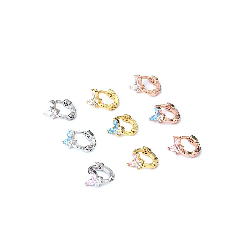 1 PCS Simple Small Zircon Butterfly Shape Ear Cartilage Piercing Cuff Clip Earring Cute 5 mm Closed Circle Copper Hoops Jewelry images - 6