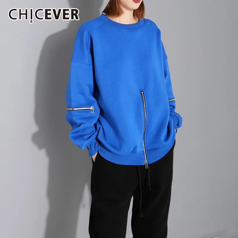 CHICEVER Лоскутная Толстовка с молнией для женщин О образный вырез фонарь длинный