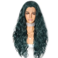 lvcheryl dark green color heat resistant hair wigs party wigs natural wavy synthetic lace front wigs for women wear