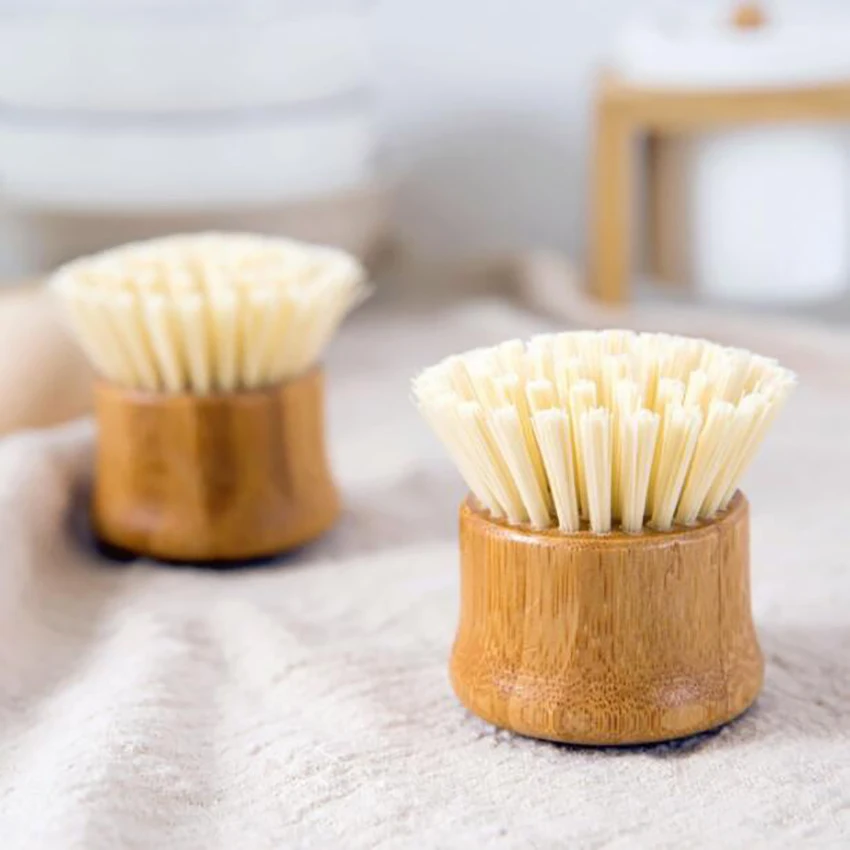 Bamboo Round Mini Palm Scrub Brush Nylon Bristles Cleaning Scrubber Wash Dishes Pots Pans Vegetables for Kitchen Sink | Дом и сад
