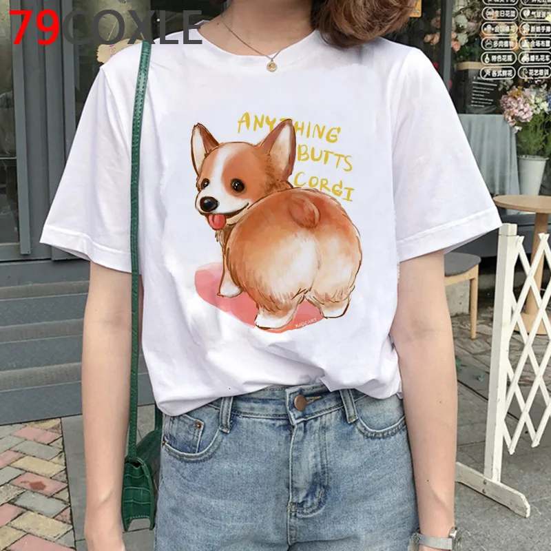 Футболка женская в стиле Харадзюку милые корги с изображением мультяшной собаки