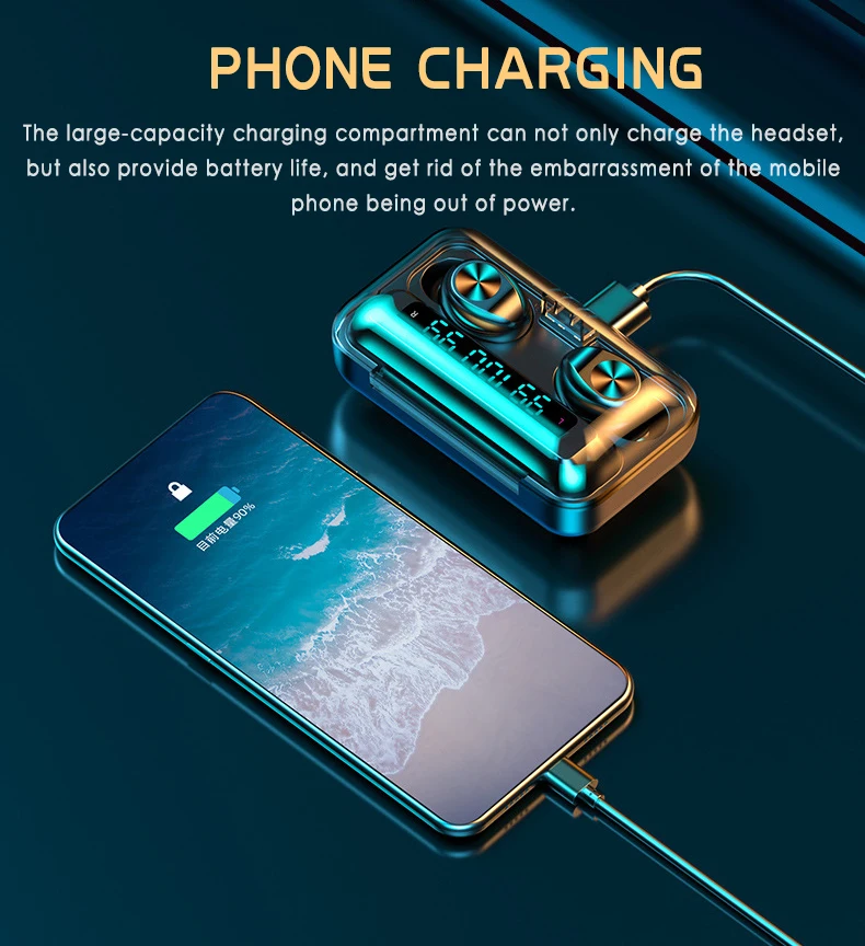 

TWS Touch Bluetooth Earphones 2200mAh Charging Box Wireless Headphone 9D Stereo Sports Waterproof Earbuds Headsets For All Phone