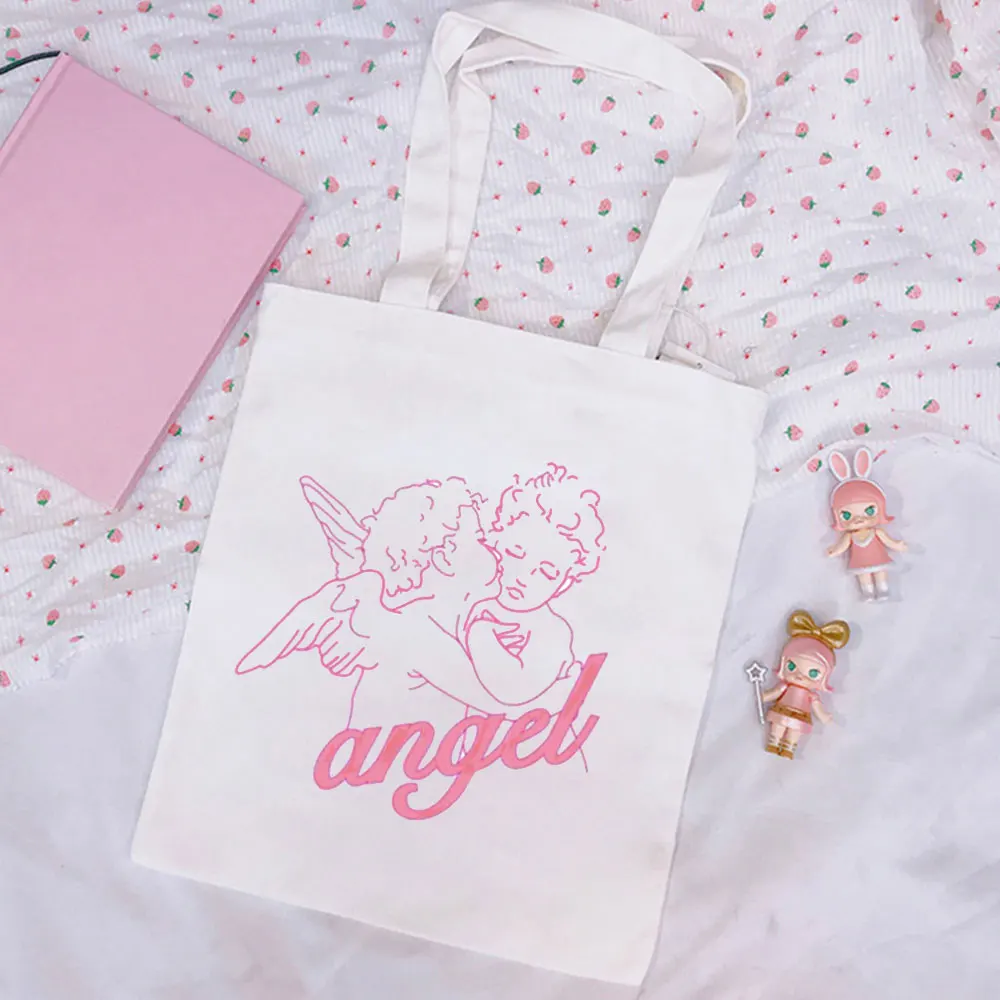 

2021 летние корейские холщовые сумки через плечо Ulzzang с надписью ангела, Повседневная Большая вместительная женская сумка-шоппер в стиле Хара...