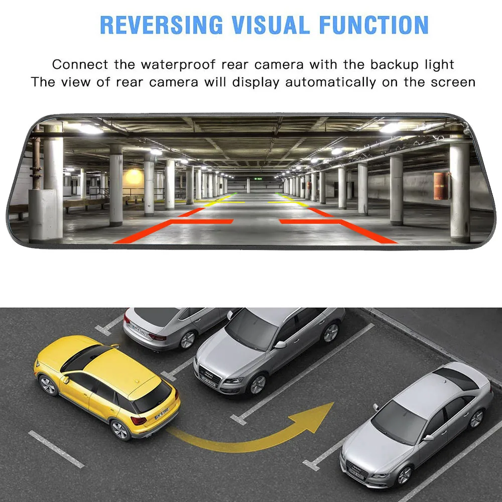 10 &quotпотоковый Автомобильный видеорегистратор зеркало заднего вида сенсорный