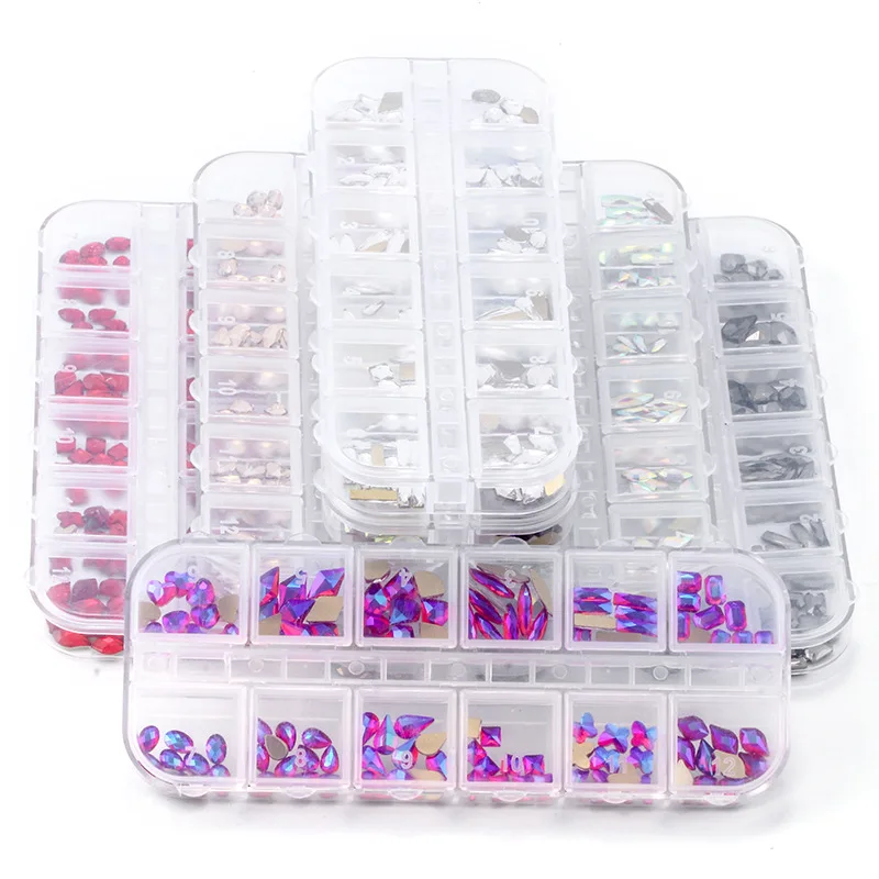 

1 Набор, стразы из стекла разных размеров с плоской задней поверхностью, 120 шт.