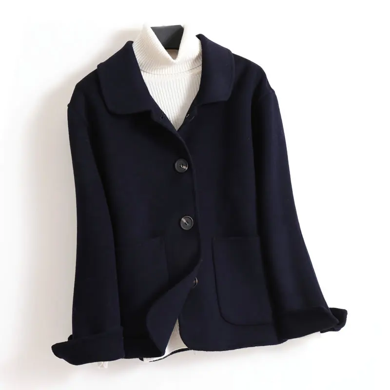 Женское короткое кашемировое пальто Повседневная однобортная верхняя одежда из