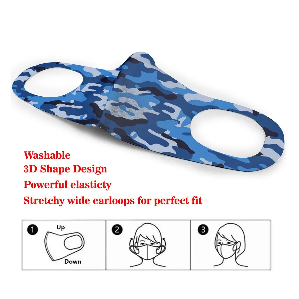 

Blue Camoblue Washable elastic Earloop Face Breathing Mask Reusable Anti Dust Cotton Mouth For Adults