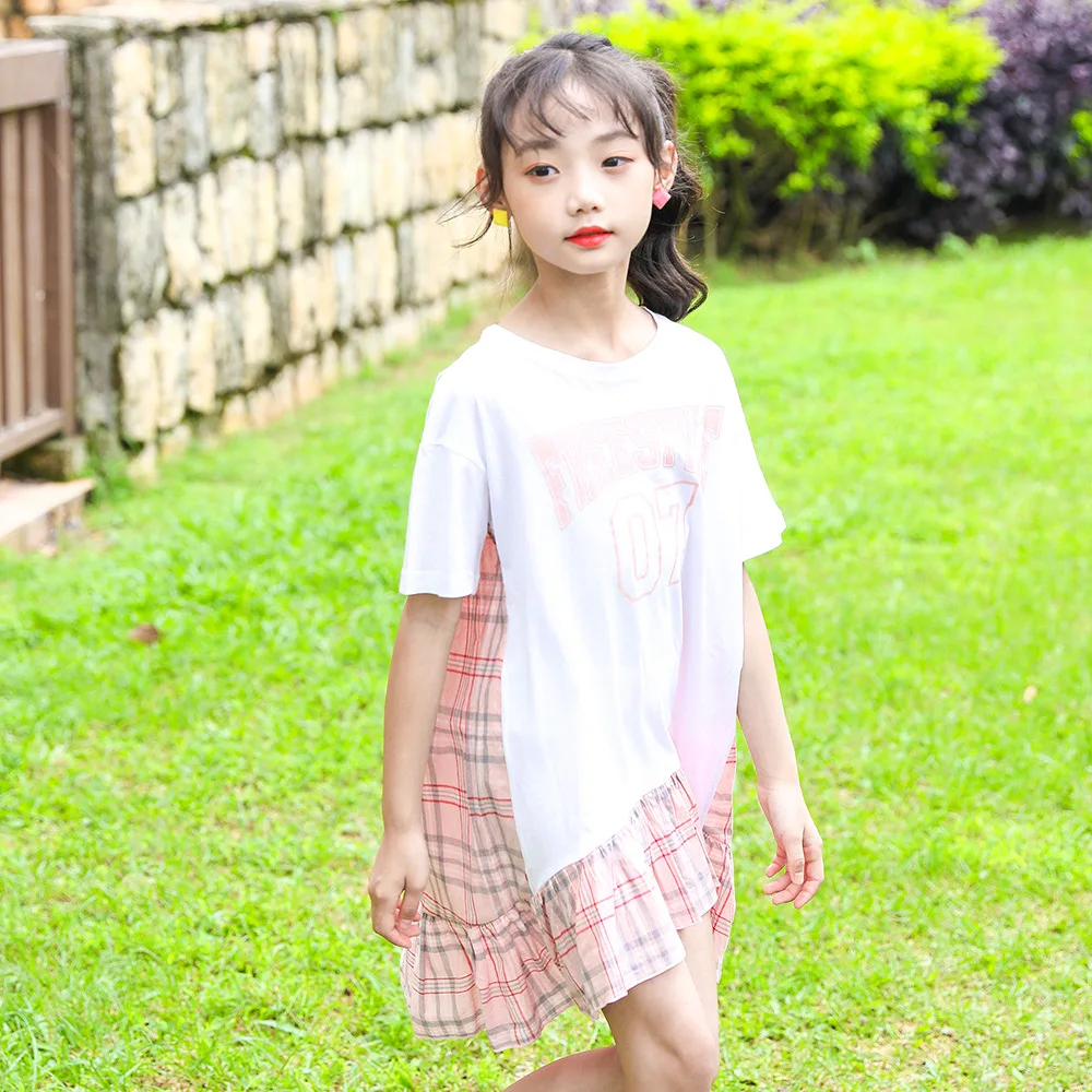 Летнее платье принцессы для девочек с коротким рукавом Новинка 2020 клетчатое