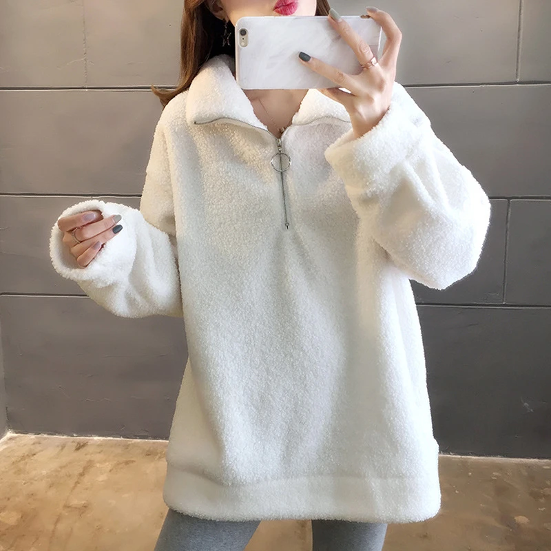 

Autumn Winter Plus Velvet Thickening Women Long Sleeve Loose Hoodie Casual Warm Sweatshirt Girl Tops Clothes