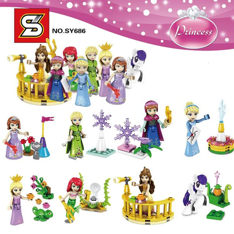 Sy686 8 шт./компл. куклы для девочек фигурки Эльза Принцесса строительные блоки