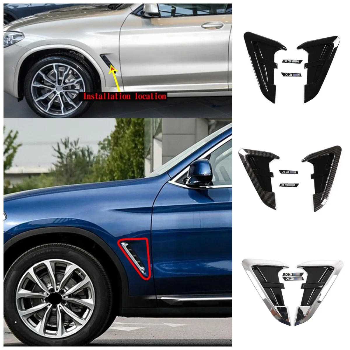 

For BMW X3 X4 G01 G02 2018-2021 ST Accessories Exterior Car Racing Style Air Vent Fender Trim Cover With Workmark Adhesive Type