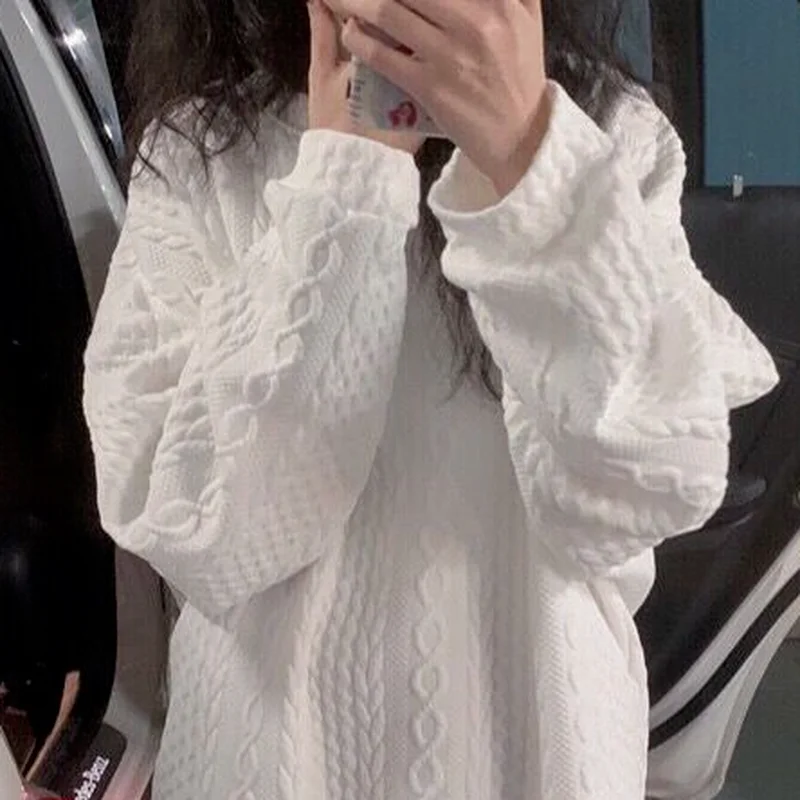 Sweatshirts Women White Daily Loose Chic College Simple Design All-match Outerwear Ulzzang Students Leisure Spring O-Neck Solid | Женская