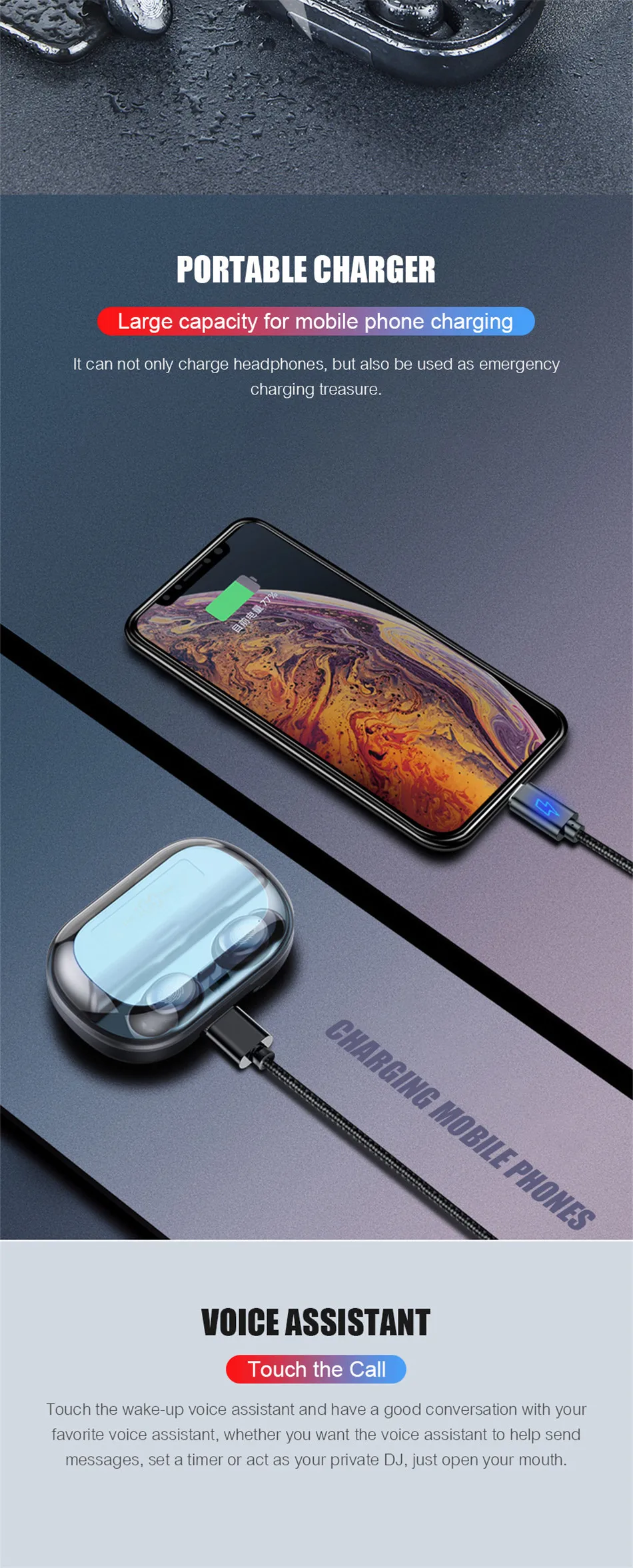 Беспроводные Bluetooth наушники 4000mAh светодиодный дисплей беспроводные Bluetooth V5.0 наушники 9D стерео водонепроницаемые наушники с микрофоном