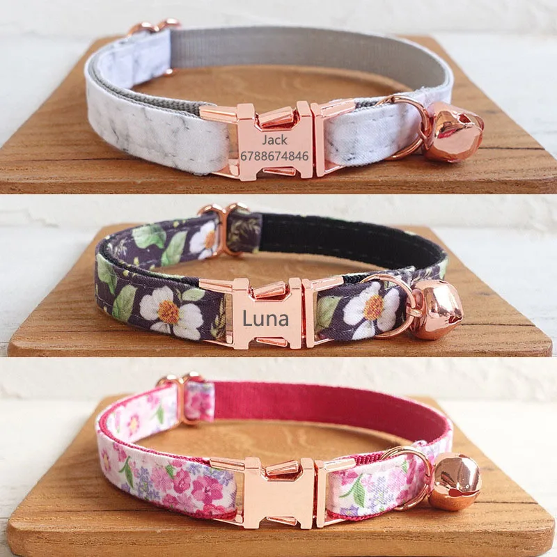 

Personalized Name Cat Collar with Bell Adjustable Collar Necklace for Cat Kitten Engraving Nameplate Yorshire Chihuahua Collars