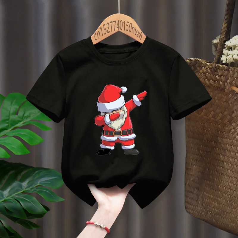 Dabbing Santa Merry Christmas Red Kid T-shirts Children Baby Black Harajuku Kawaii Clothes Boy Girl Tops Gift Present ,Drop Ship