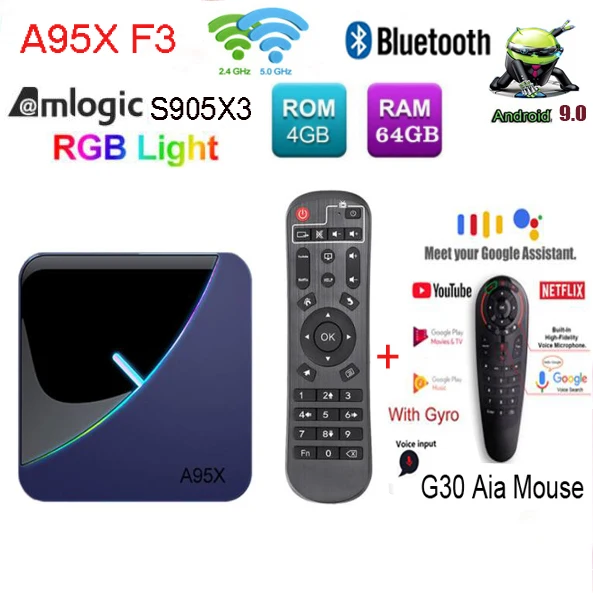A95X F3 Android 9,0 ТВ приставка RGB светильник последняя Amlogic S905X3 Чип Wifi BT ТВ приставка YouTube 8K Netflix Plex ТВ приставка Смарт ТВ приставка - Цвет: 4G 32G G30